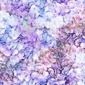 Lilac, Mauve and Blue Hydrangea Petals Floral Watercolor Half Drop