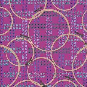 Cross Stitch Weave with Embroidery Hoops - Pink with blue Xs