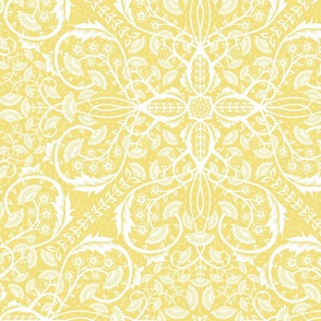 Cut paper symmetrical vintage floral pattern - yellow on white - large.