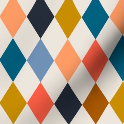 Smaller Scale Colorful Harlequin Diamond Fabric / Large Colorful Diamond Grid / Colorful Circus Fabric