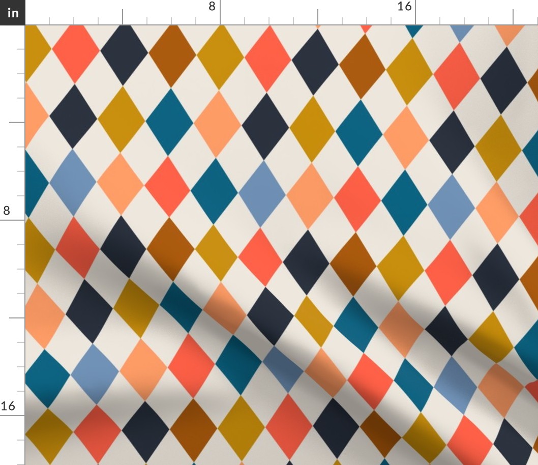 Smaller Scale Colorful Harlequin Diamond Fabric / Large Colorful Diamond Grid / Colorful Circus Fabric