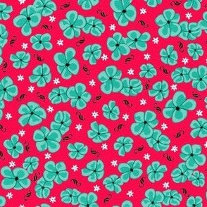 Ditsy Poppies Teal on Red