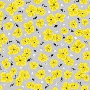 Ditsy Poppies Yellow on Gray