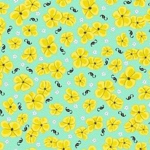 Ditsy Poppies Yellow on Mint Green