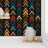Retro Aesthetic Color Chevron Rainbow Pattern With Dots And Stripes