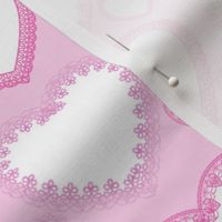 White Hearts with Lace Borders  on Pink  For Your Valentine