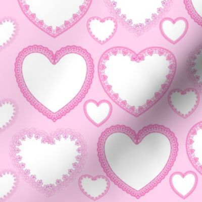 White Hearts with Lace Borders  on Pink  For Your Valentine