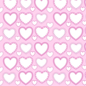 White Hearts with Lace Borders  on Pink  For Your Valentine