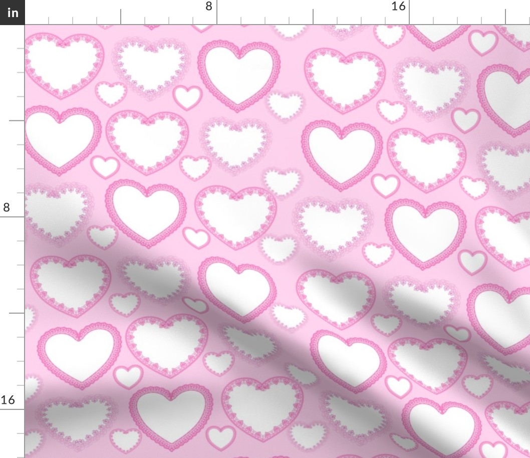 White Hearts with Lace Borders  on Pink  For Your Valentine