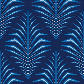XL Geometric Palm Leaves Bright Navy Blue With Gray 12in