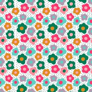 Smaller Scale Colorful Modern Floral / Polka Dot Floral Design 