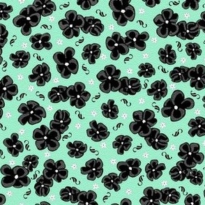 Ditsy Poppies Black on Mint Green