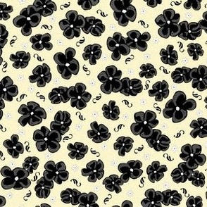 Ditsy Poppies Black on Pale Yellow