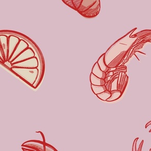 Seafood cocktail (extra large scale) - pink and red - hand drawn shellfish