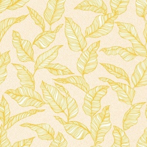 Line Drawn Tropical Leaves in Gold (Medium Scale)