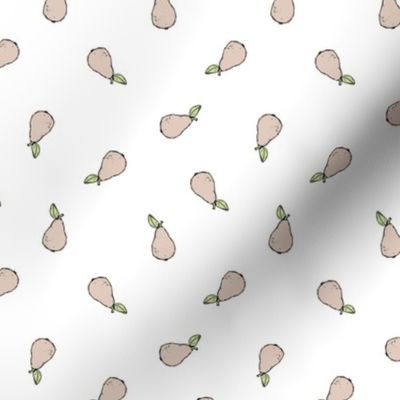 Tossed little pear - minimalist scandinavian autumn garden fruit design freehand ink soft beige on white 