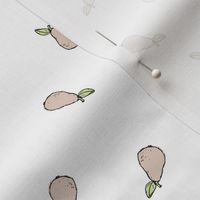 Tossed little pear - minimalist scandinavian autumn garden fruit design freehand ink soft beige on white 