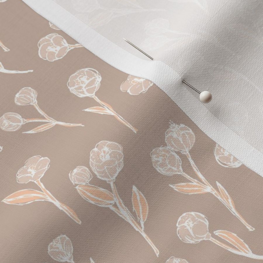 Spring blossom tulips - abstract freehand sketched boho style tulip vintage design for the bohemian nursery white latte beige peach