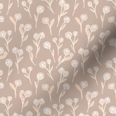 Spring blossom tulips - abstract freehand sketched boho style tulip vintage design for the bohemian nursery white latte beige peach
