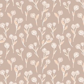 Spring blossom tulips - abstract freehand sketched boho style tulip vintage design for the bohemian nursery white latte beige peach