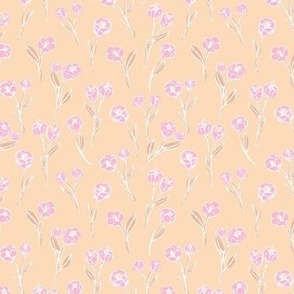 Spring blossom tulips - abstract freehand sketched boho style tulip vintage design for the bohemian nursery white pastel peach pink