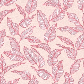 Line Drawn Tropical Leaves in Blush Pink (Medium Scale)