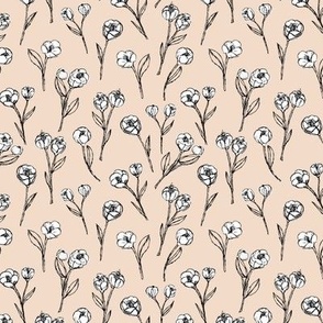 Spring blossom tulips - abstract freehand raw sketched garden boho style tulip vintage design for the bohemian nursery cotton bolt white tan beige