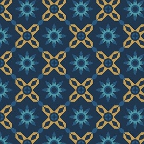 Symmetrical diamond stars 2x2, blue, mustard
