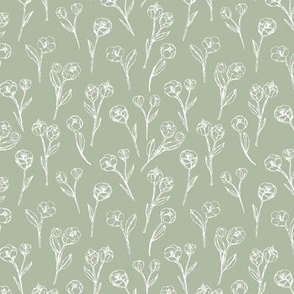 Spring blossom tulips - abstract freehand raw sketched garden boho style tulip vintage design for the bohemian nursery cotton bolt white sage green