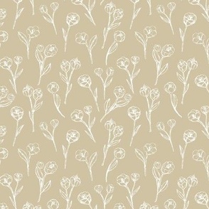 Spring blossom tulips - abstract freehand raw sketched garden boho style tulip vintage design for the bohemian nursery cotton bolt white on ginger beige