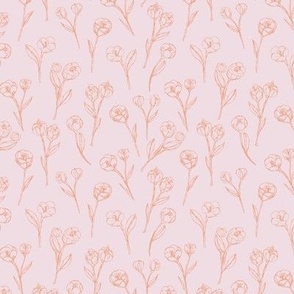 Spring blossom tulips - abstract freehand raw sketched garden boho style tulip vintage design for the bohemian nursery cotton bolt orange peach on soft pink