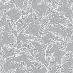 Line Drawn Tropical Leaves in Soft Grey (Medium Scale)