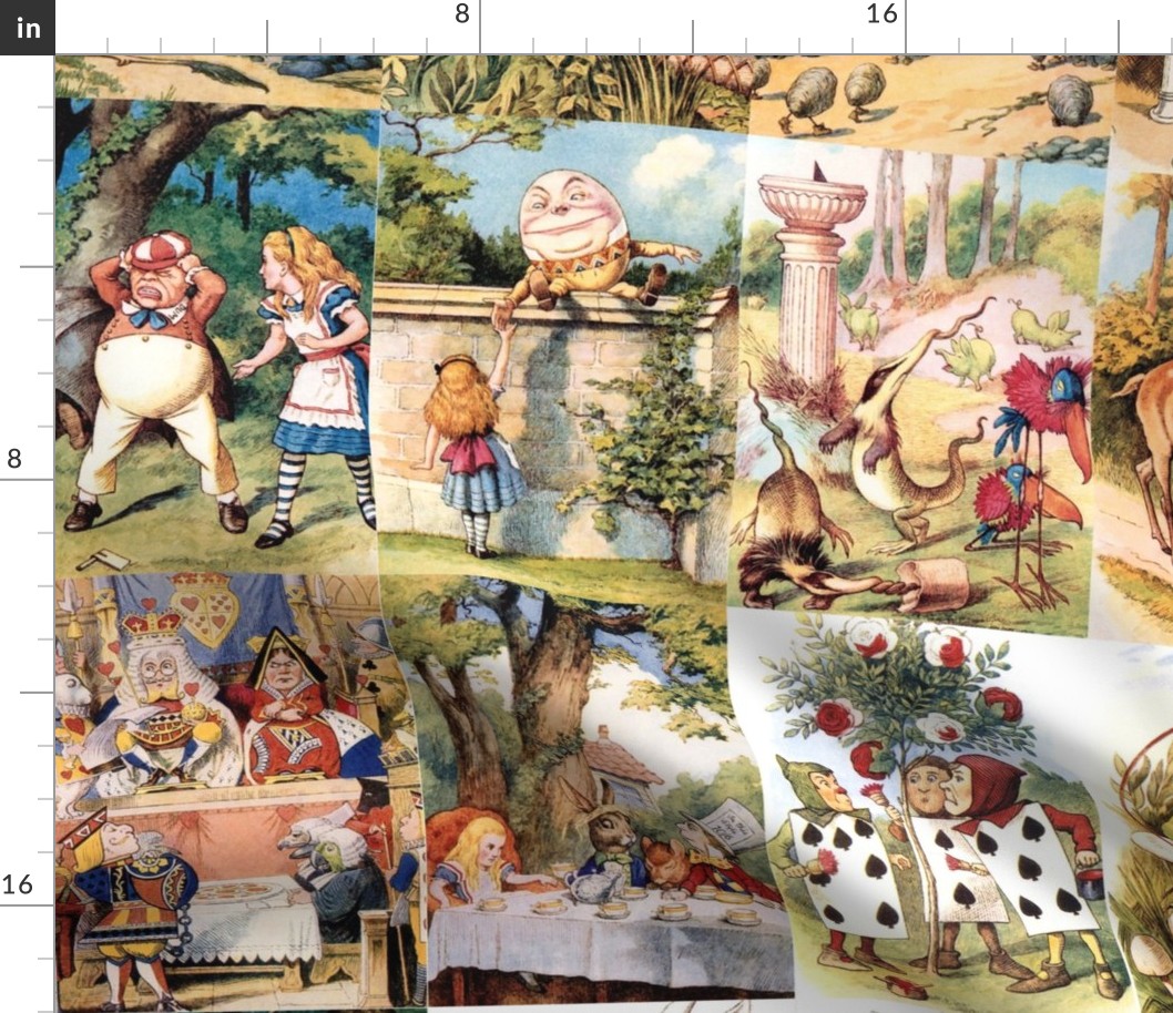 Bigger 6x9 Classic Alice in Wonderland Panels for Cheater Quilt, Blankets, Quilt Squares, Project Panels