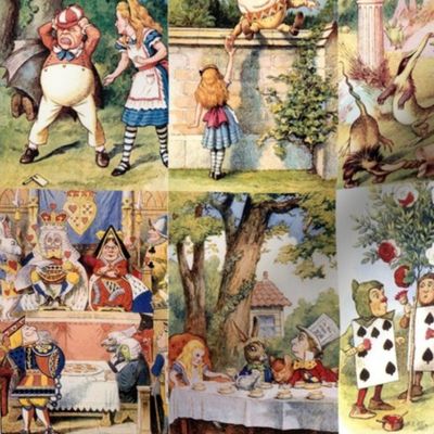 Smaller 3x4.5 Classic Alice in Wonderland Panels for Cheater Quilt, Blankets, Quilt Squares, Project Panels