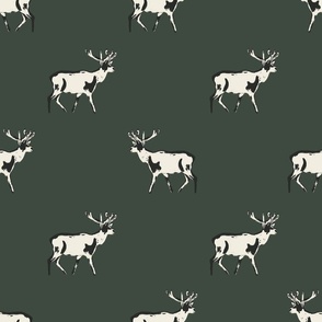  Large Simple Deer Woodland (Dark Green and Beige) (16" Fabric/12" Wallpaper)