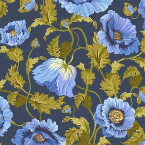 large BLUE  POPPIES  _large moody floral 
