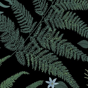 VERY LARGE CALMING  FERN FOREST with Hawaiian Ferns and Ohia Lehua BLACK