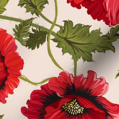 Large Red Poppy Floral _