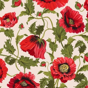 Large Red Poppy Floral _