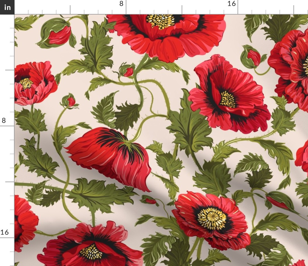 Large Red Poppy Floral _