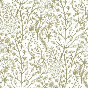 Wildflowers in Sage Green on White - Coordinate