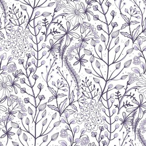 Wildflowers in Digital Lavender on White - Coordinate