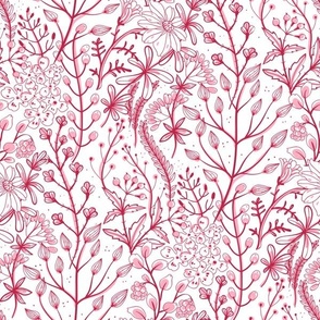 Wildflowers in Viva Magenta on White - Coordinate