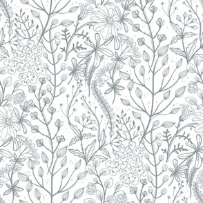 Wildflowers in Regency Grey on White - Coordinate