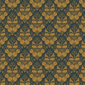 Musical damask, green and gold - large