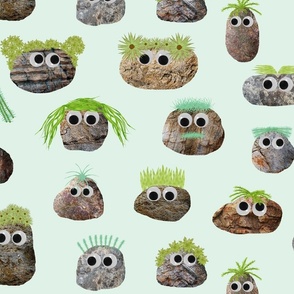 Rocks with Googly Eyes and Moss Hairdos