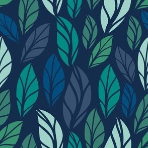 Flowing Foliage in Blue and Green Multi on Midnight Blue
