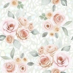 Cottagecore Watercolor Floral Roses in Spring pastel blush, mint