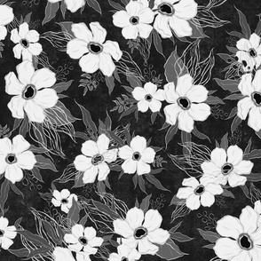 Abstract Black and White Anemone Pattern Washi Tape, Ameba Fabric