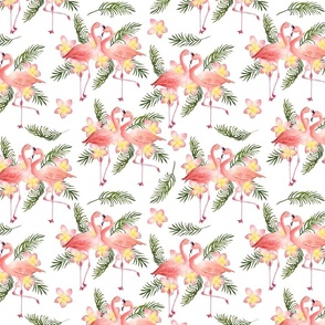 Flamingo Birds with Palm Leaves & Flowers